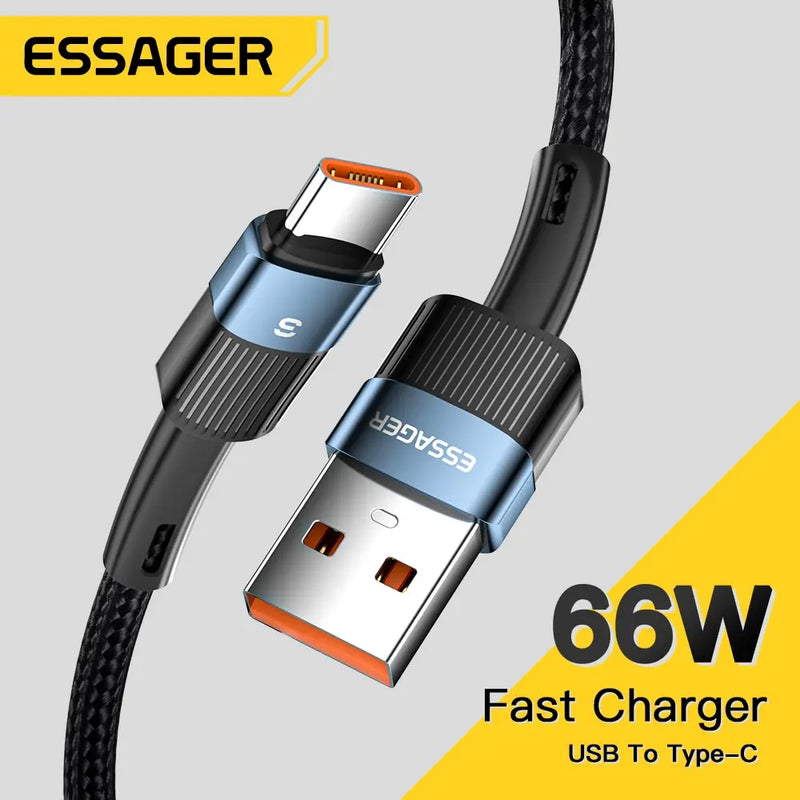 Cabo USB Tipo C Essager 6A - Carregamento Rápido e Transferência de Dados