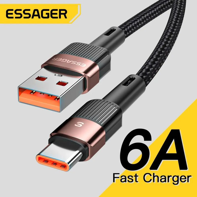 Cabo USB Tipo C Essager 6A - Carregamento Rápido e Transferência de Dados