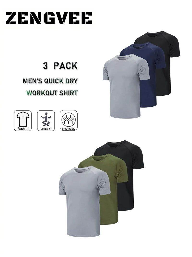 Conjunto de 3 Camisetas Masculinas ZengVee para Corrida
